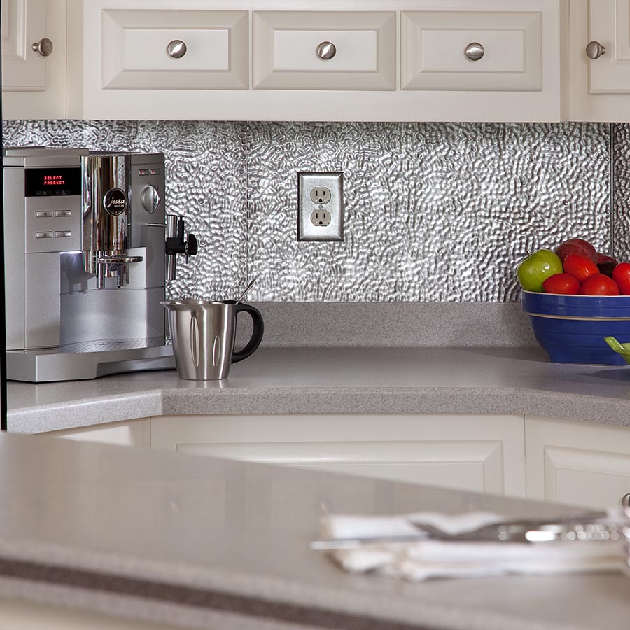 Backsplash Hammered Crosshatch Silver 1 1 